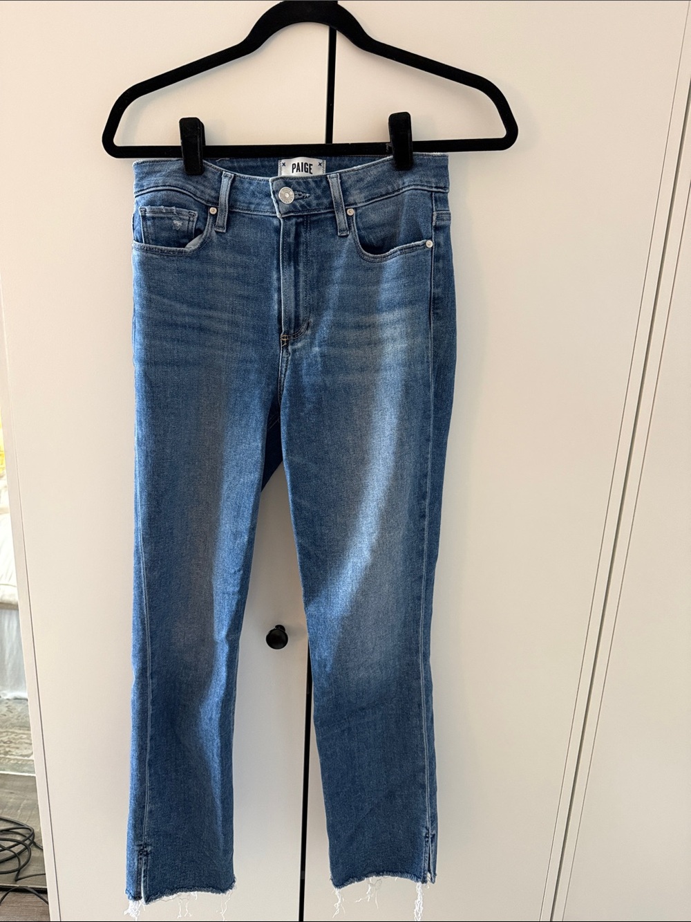 PAIGE Cropped Straight Jeans in Medium Blue Wash